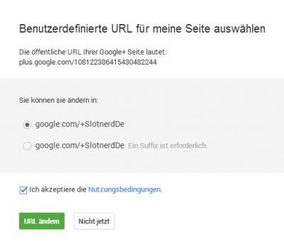 Google+ Benutzerdefinierte URL ohne Suffix