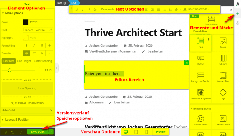 Thrive Architect Editorbereiche