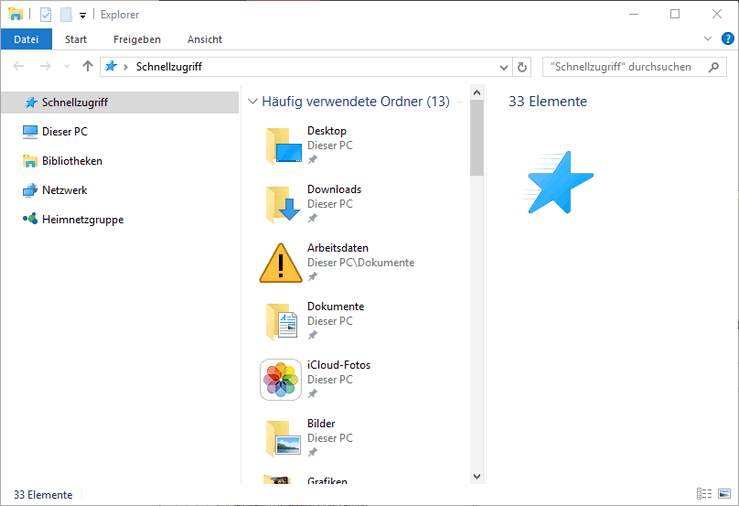 Ergebnis ist ein sauberer Windows 10 Explorer