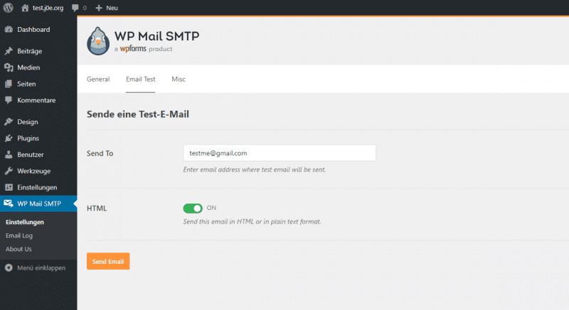 E-Mail Versand mit WP Mail SMTP testen