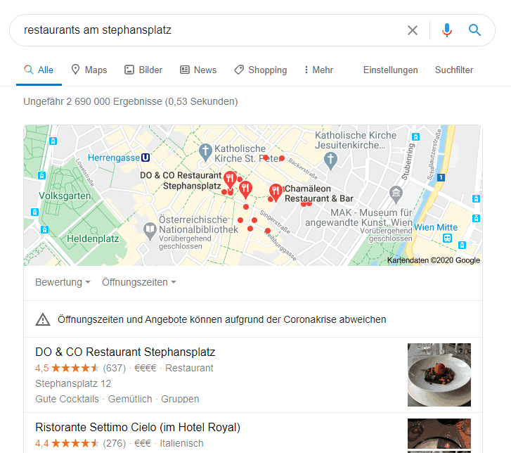 Lokale Suche - Restaurants am Stephansplatz