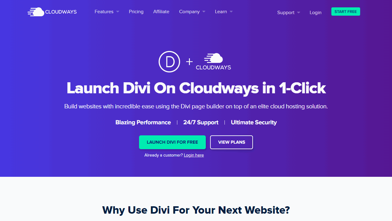 Host Divi at Cloudway from $12.00 per month