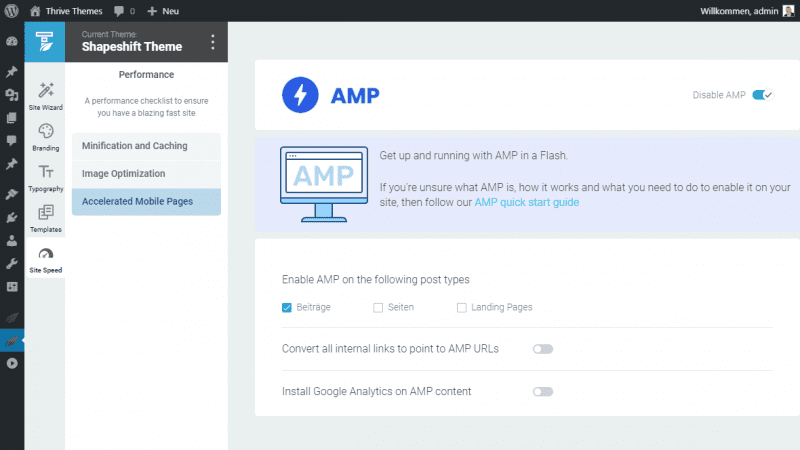 Einstellung für AMP inkl. Google Analytics für AMP