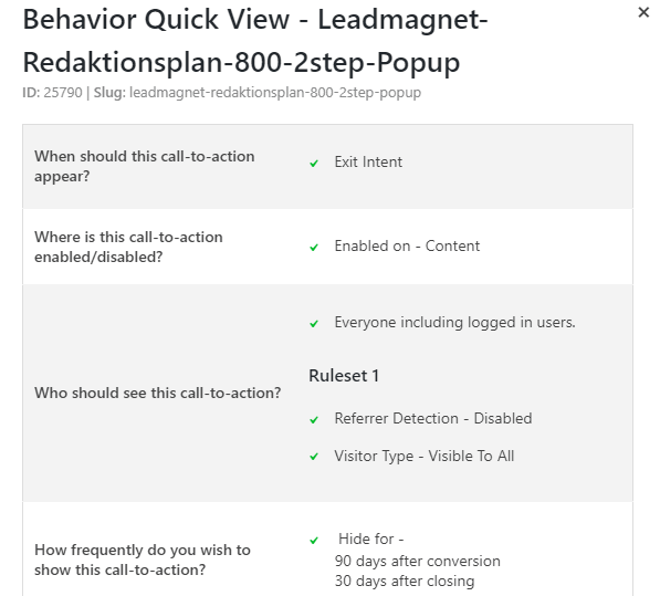 Behavior Quick View für das Design