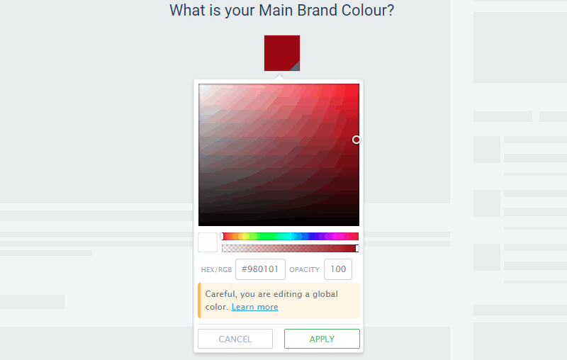 Brand Colour: Wähle deine Hauptfarbe aus.