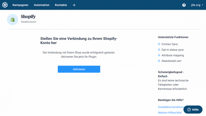 Das Shopify Plugin aktivieren