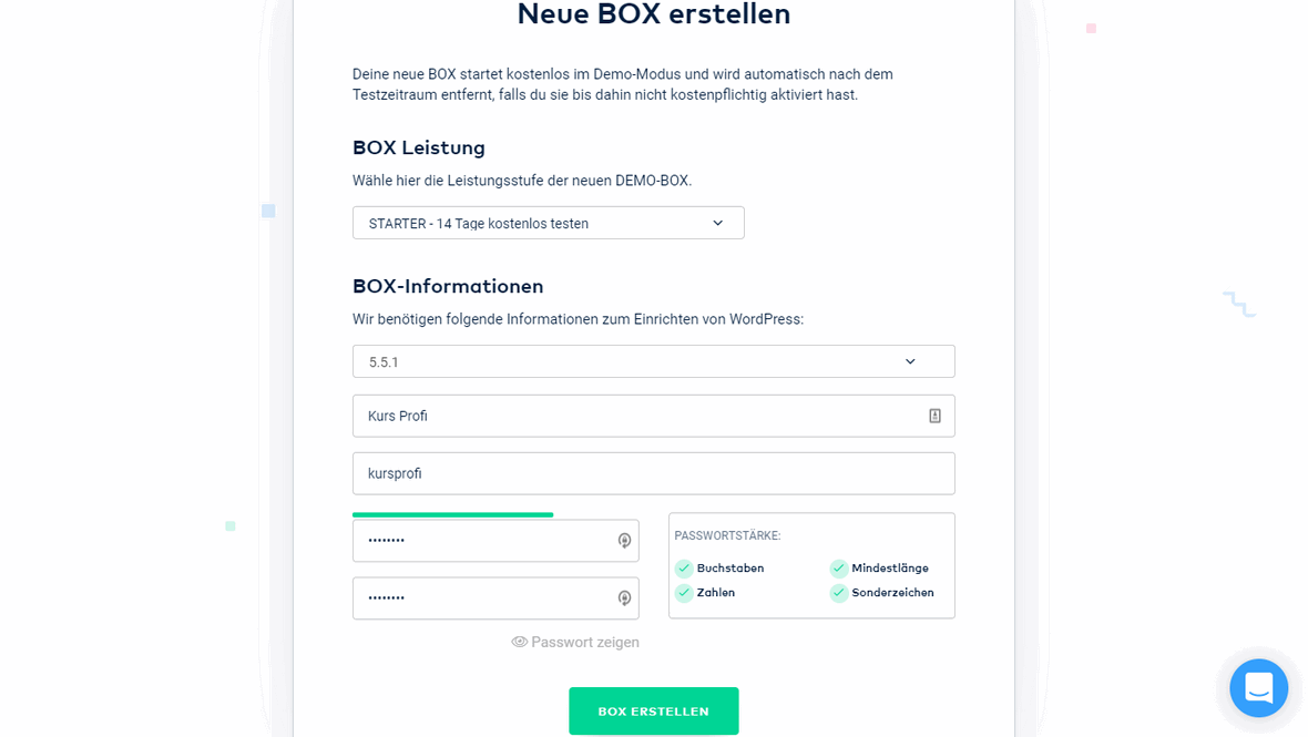 Choose the package and the name for your new raidbox.