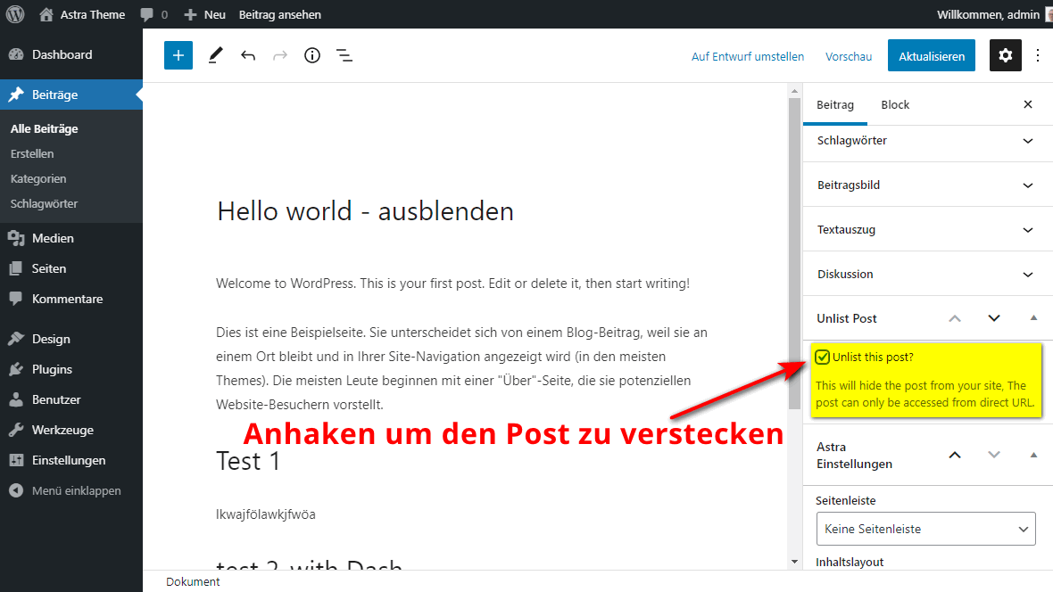 WordPress Post verstecken oder ausblenden