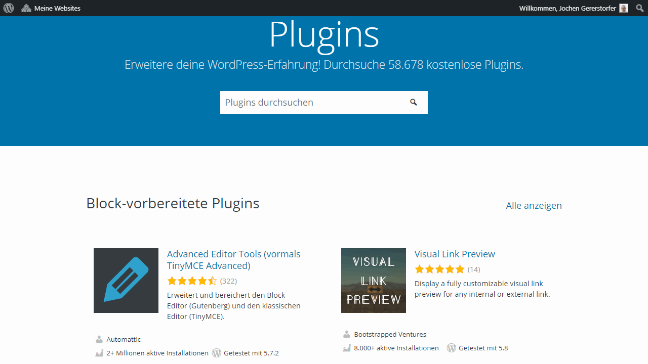 The WordPress plugin directory with almost 60,000 extensions.