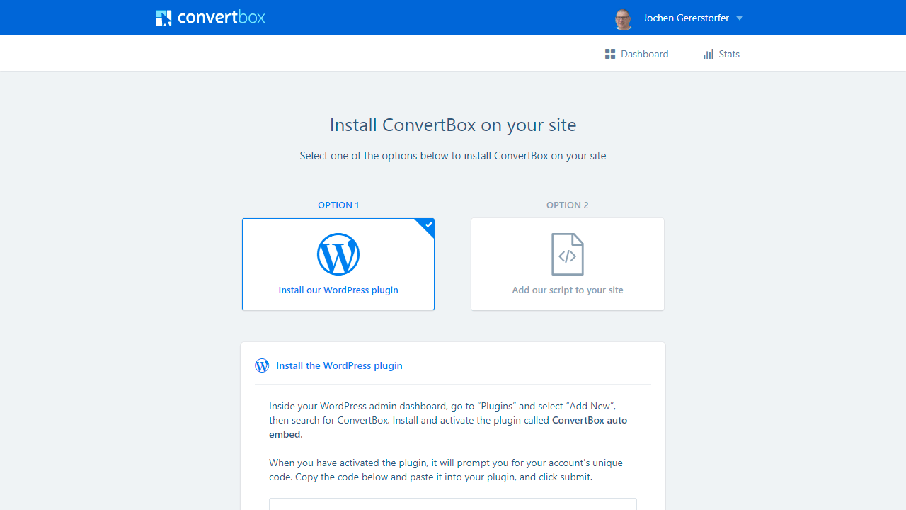 ConvertBox auf deiner Seite installieren.