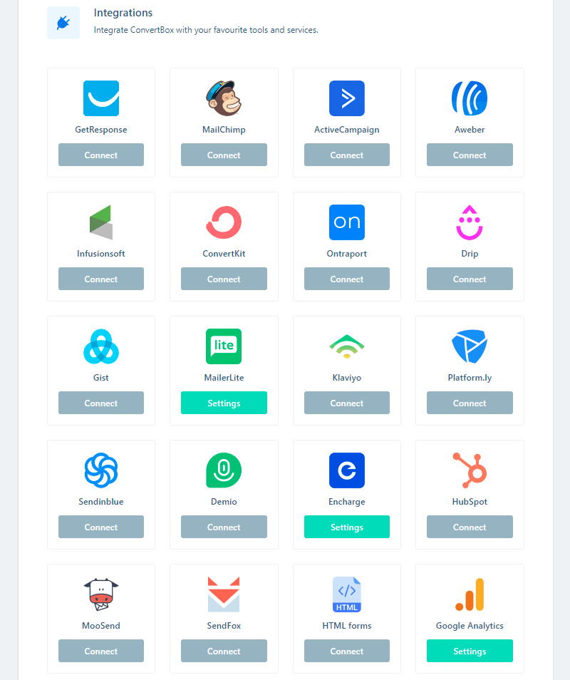 All integrations of ConvertBox.