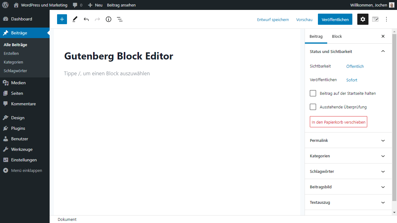 Gutenberg WordPress Editor without Content