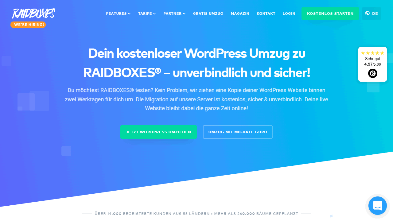 Kostenloser Website-Transfer zu Raidboxes. Immer wieder gut!