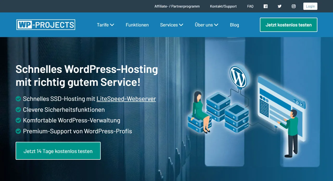WordPress Hosting from WP-Projects.de. Fast LiteSpeed servers in Germany.