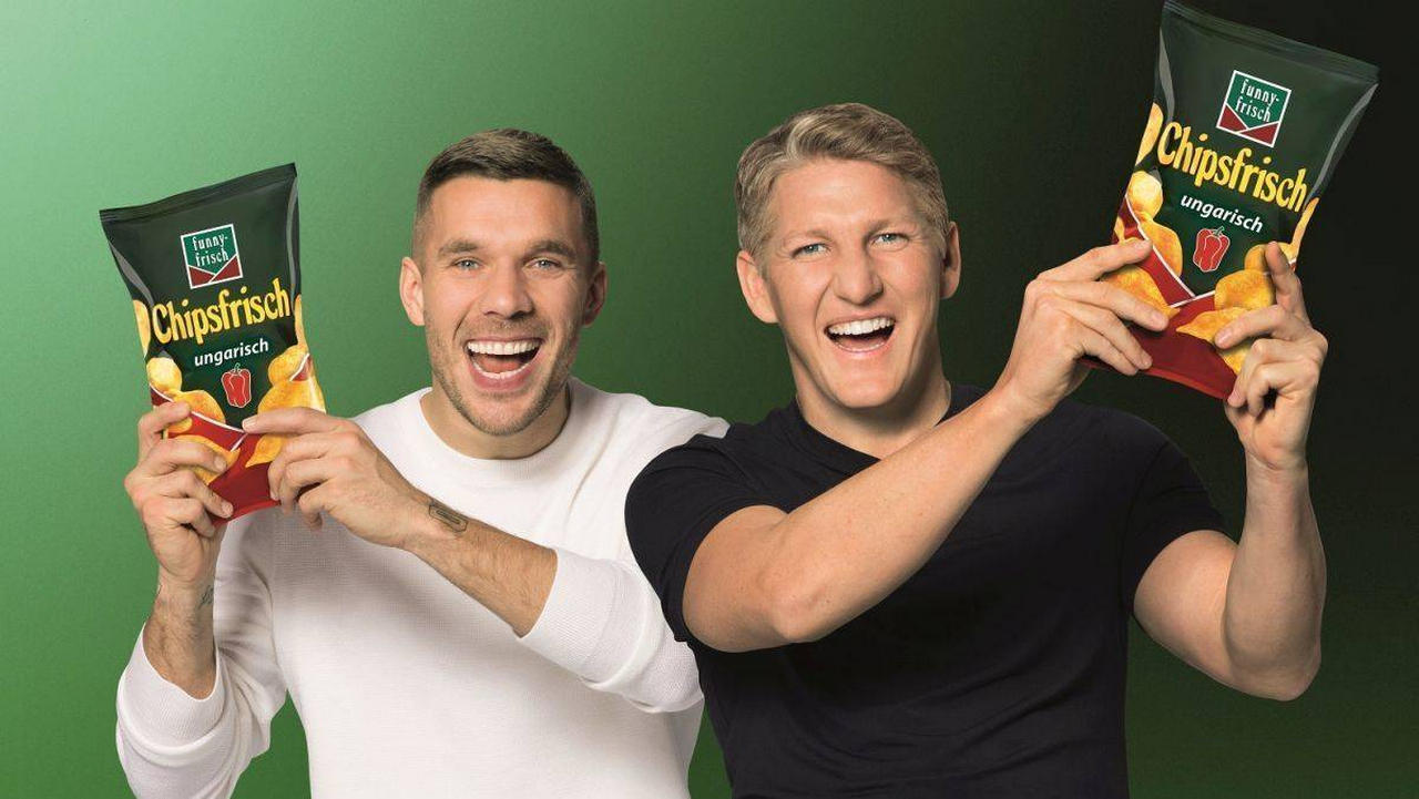 Brand advocacy: Bastian Schweinsteiger and Lukas Podolski promote Funny-Frisch. Photo: Intersnack, wuv.de