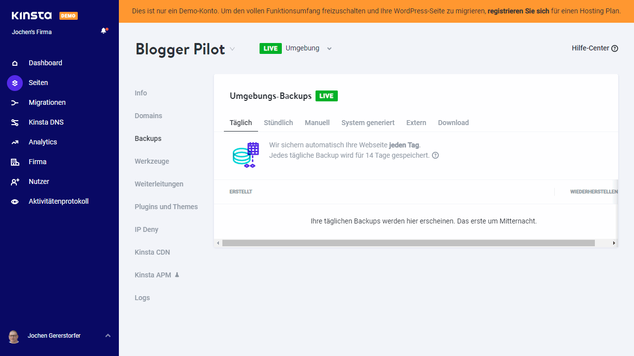 Kinsta does automatic backups.
