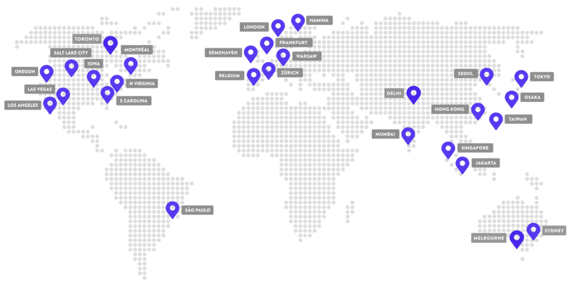 Google Cloud Server über die ganze Welt verteilt.