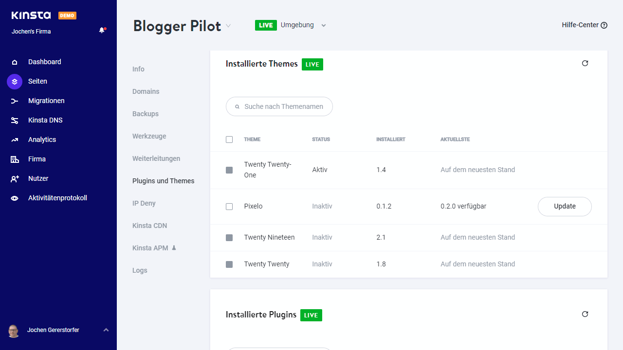 Plugin and theme management in MyKinsta.