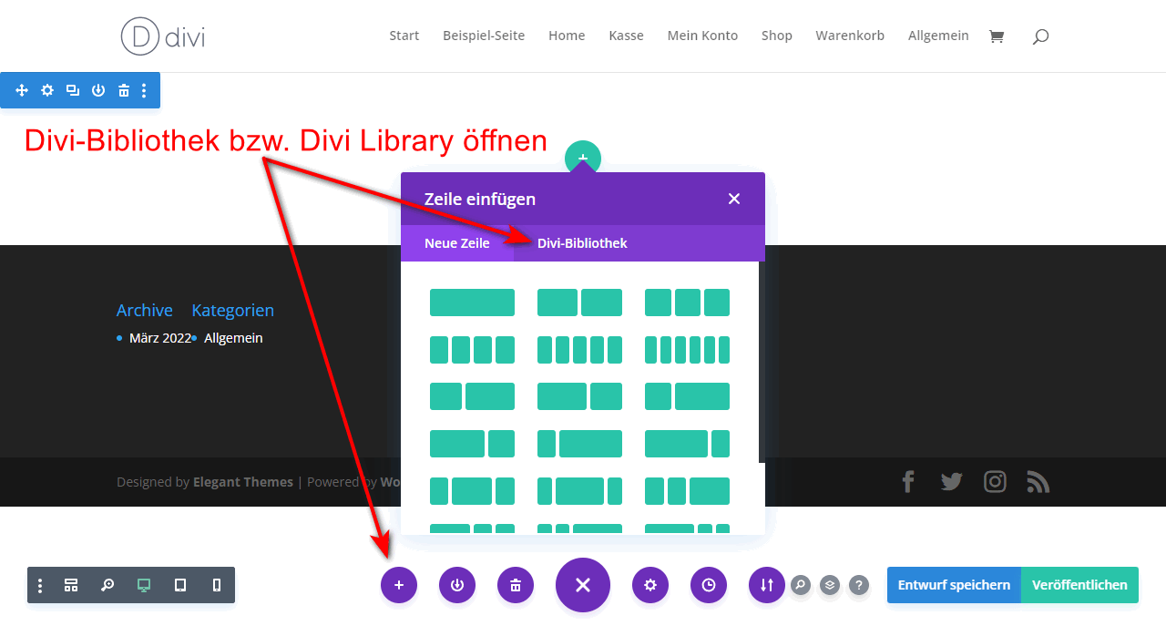 So findest du die Divi Cloud bzw. Divi Library.