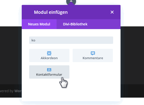 Add the Divi contact form module.