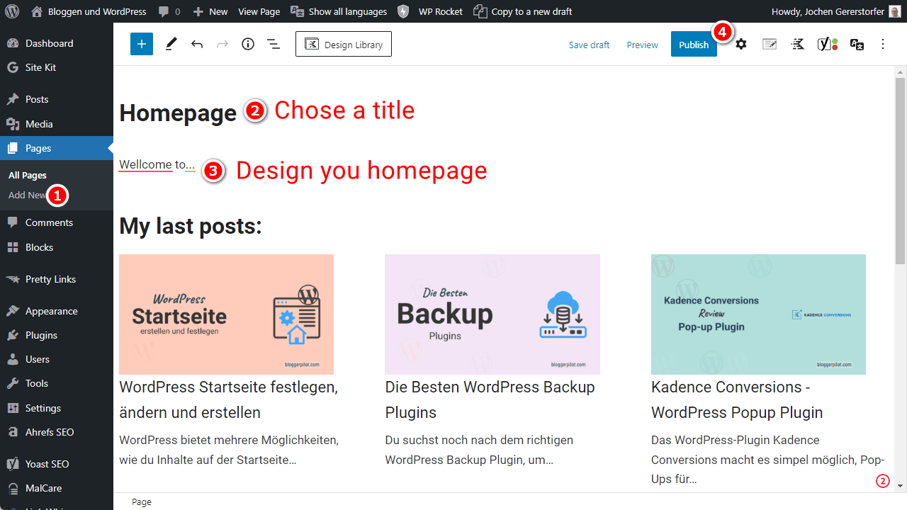 Create a new homepage in WordPress.