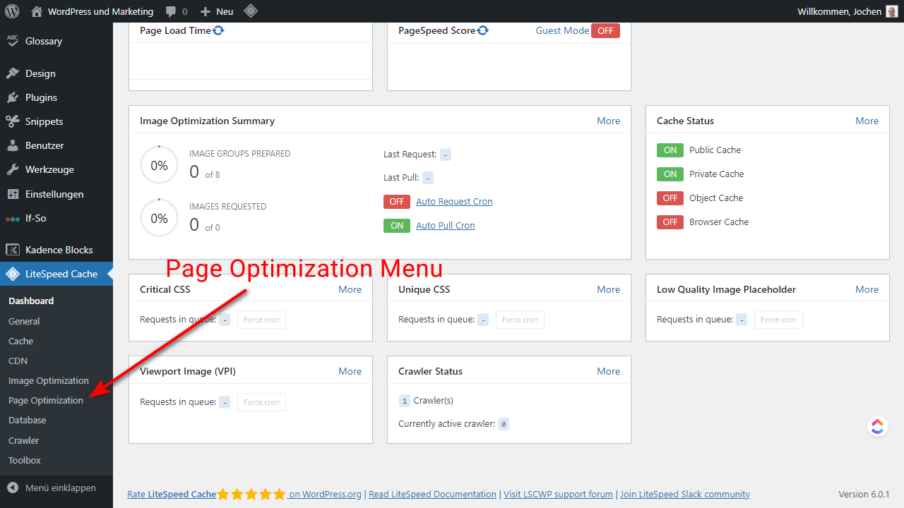 Move to the Page Optimization Menu