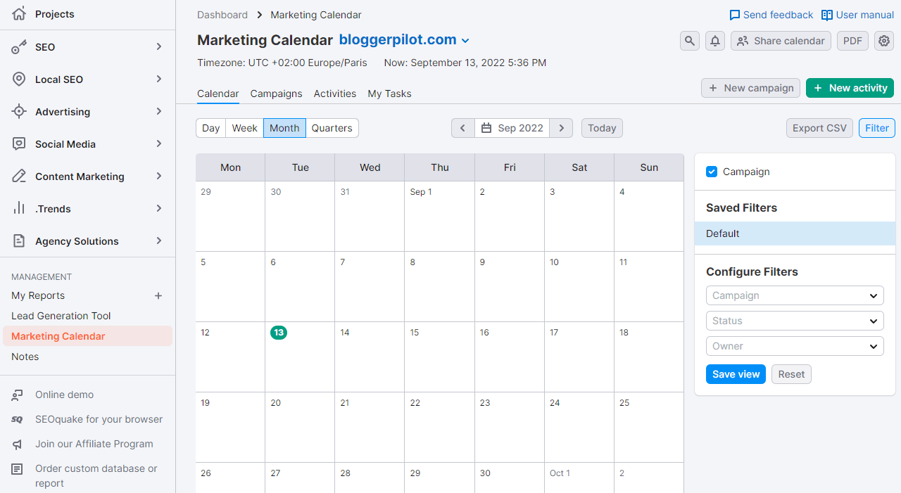Schedule your content in the Semrush Marketing Calendar.