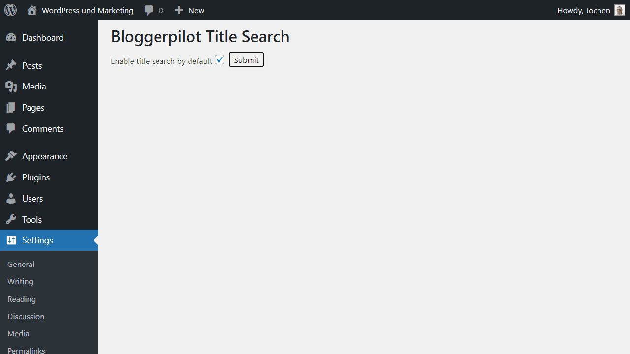 Die Einstellungen von BloggerPilot Title Search