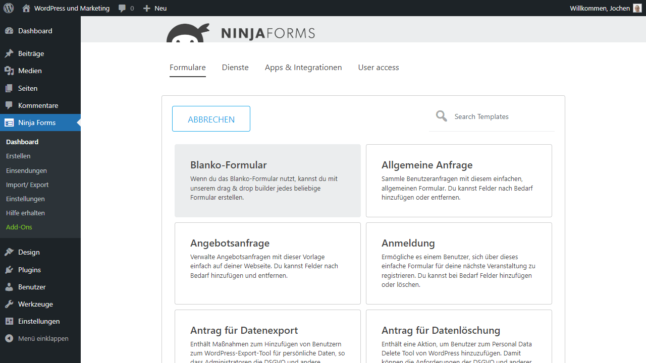Ninja Forms Formular-Vorlagen