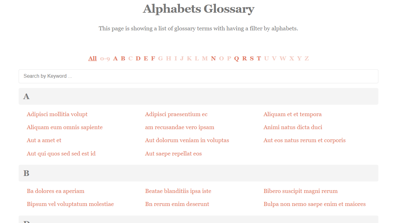 WP Glossary - Index Page
