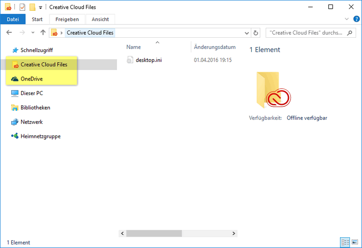 OneDrive and Creative Cloud link in Explorer