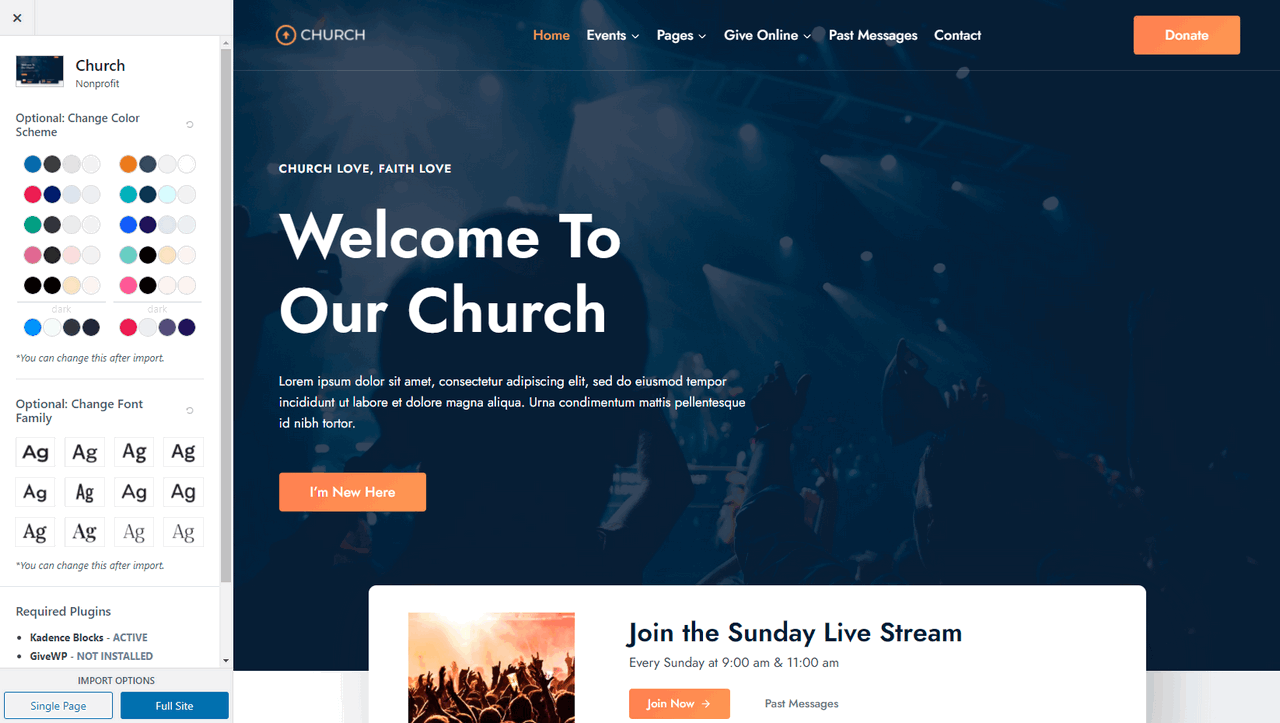 Choose the colors and fonts for your church theme.
