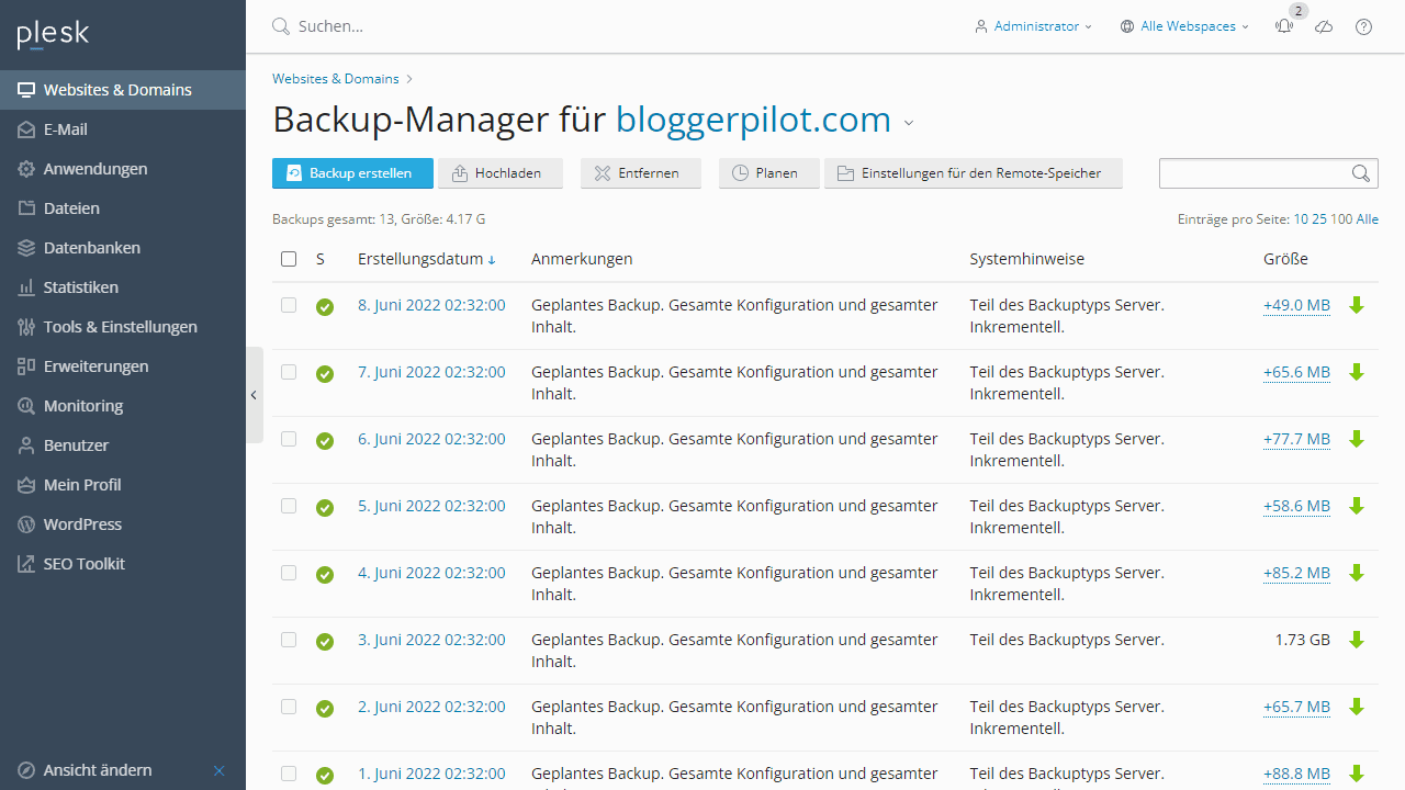 Der Plesk (Hosting-Panel) Backup Manager