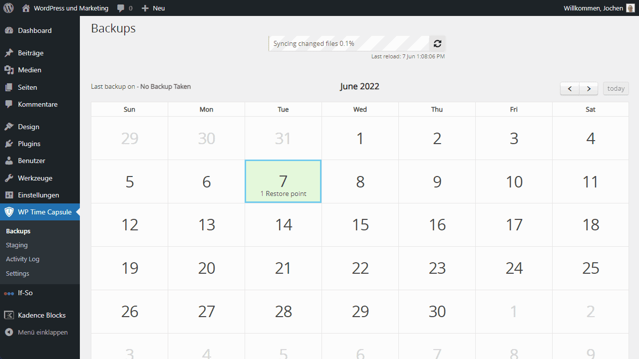 Der WP Time Capsule Kalender.
