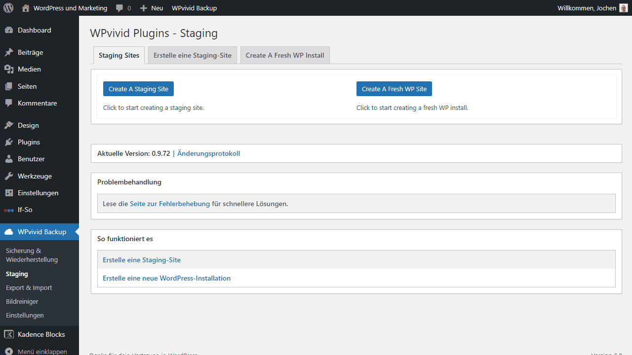 WPVivid Staging Funktion