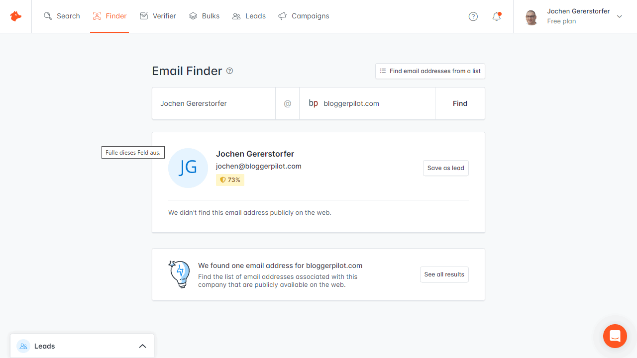 Tìm kiếm khách hàng tiềm năng và liên hệ với Hunter.io.